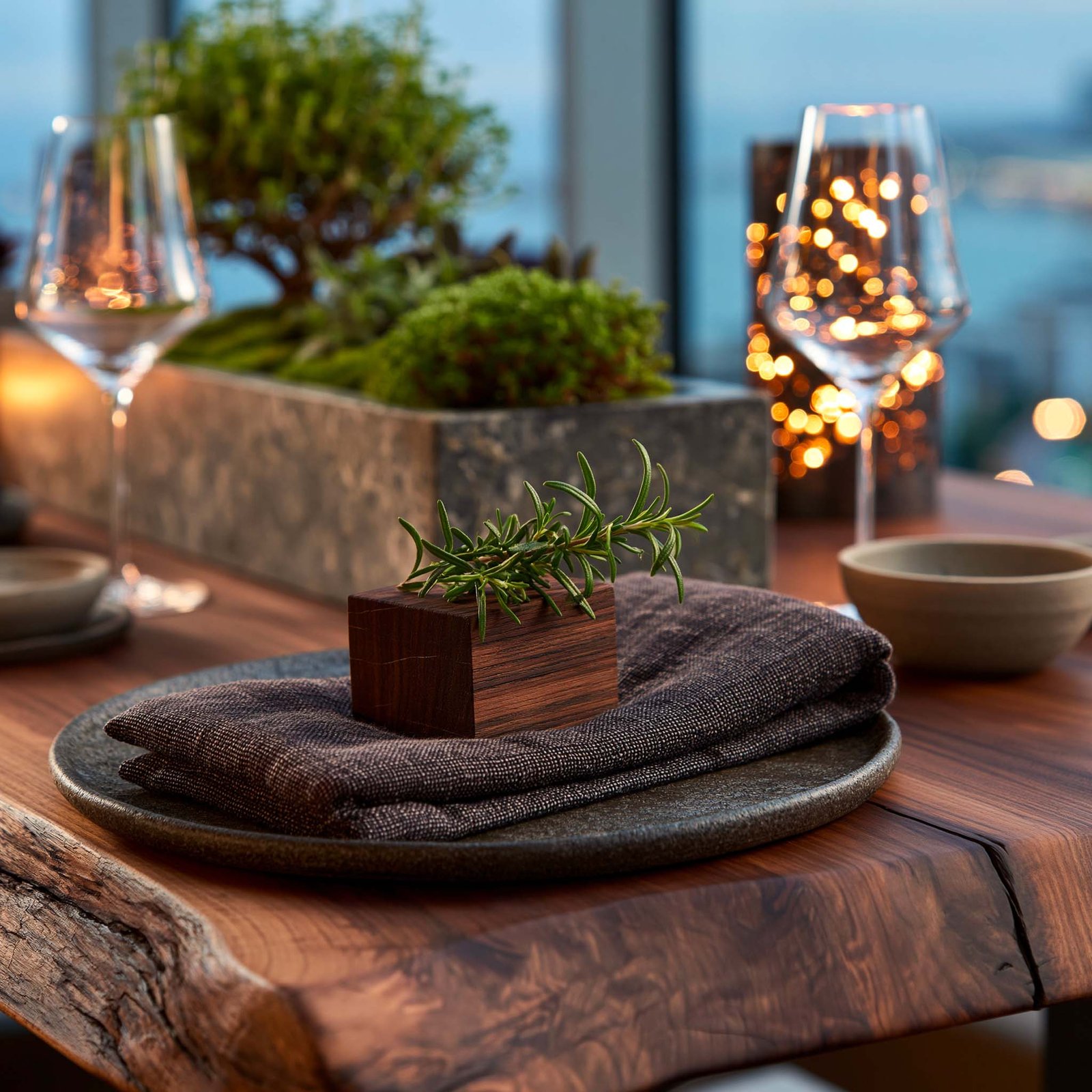 Dressage de table : présence botanique saisonnière et matériaux Riviera