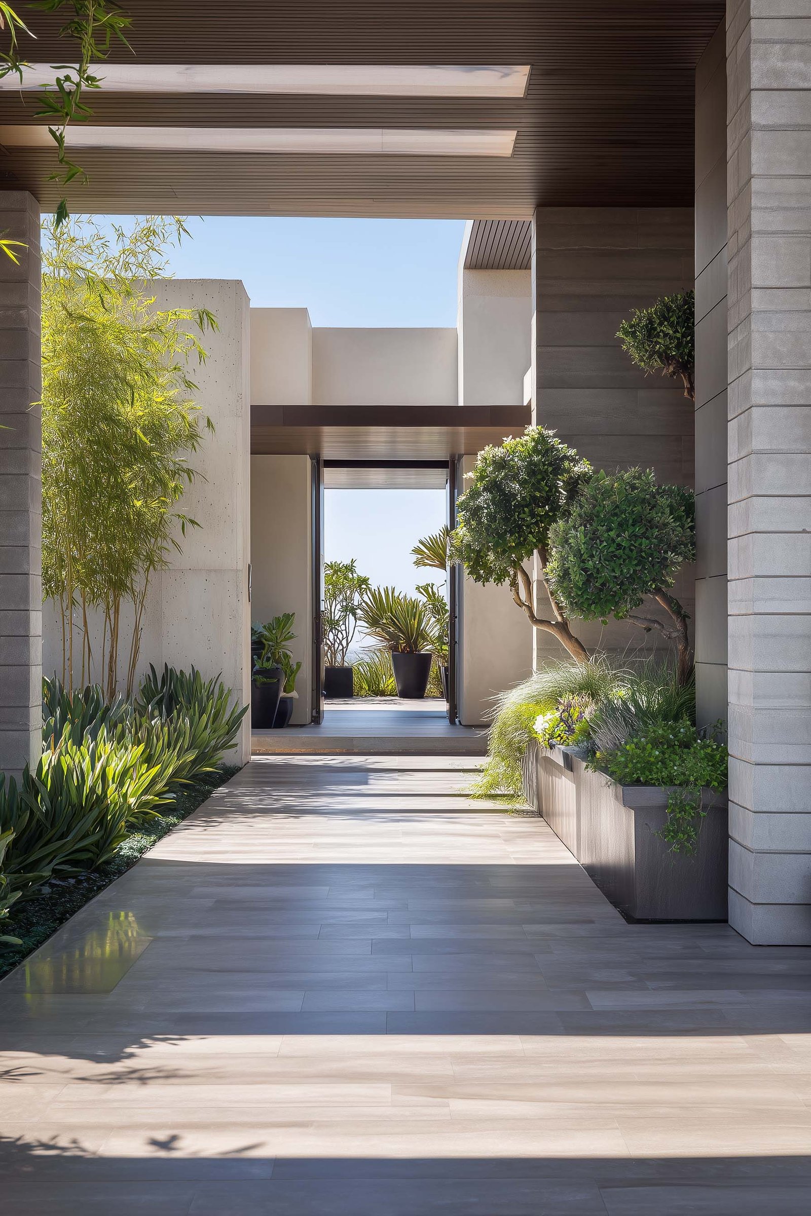 Californian architectural interior where restrained botanical presence defines visual rhythm, proportion and spatial balance