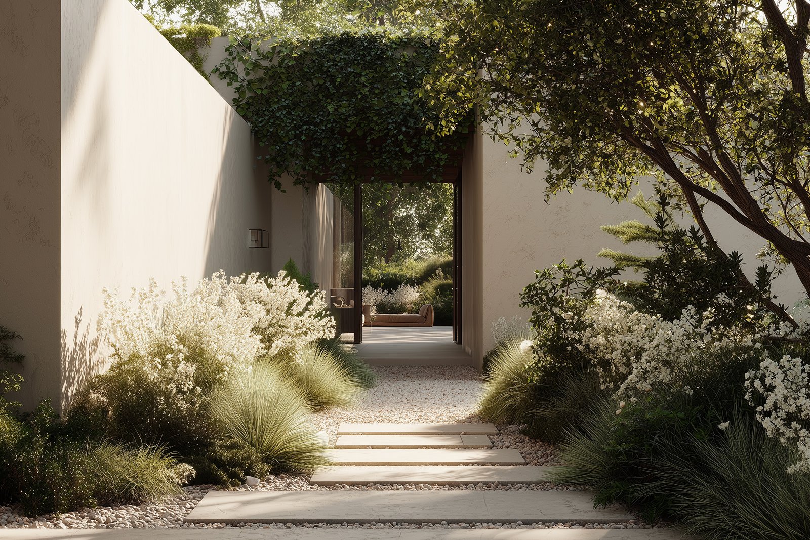 Transitions: compression and release through spatial rhythm