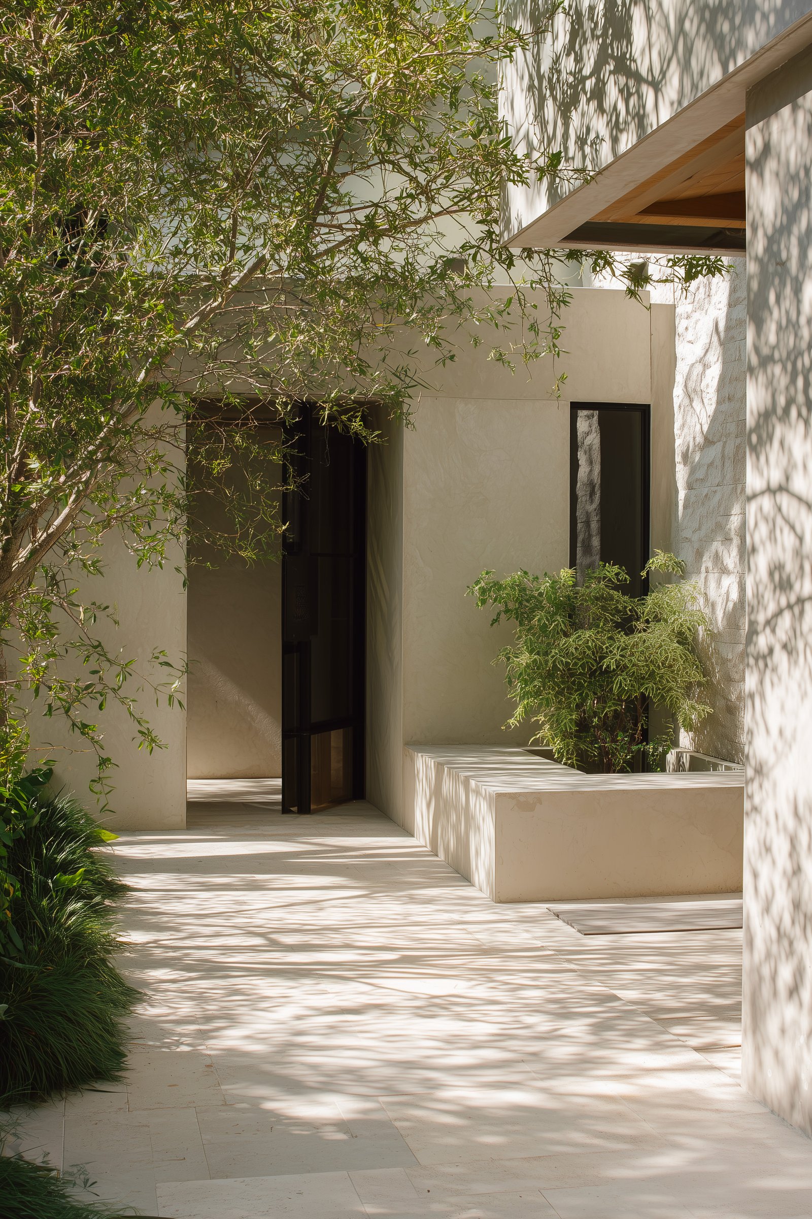 Editorial vertical image illustrating light, material texture and botanical filtering