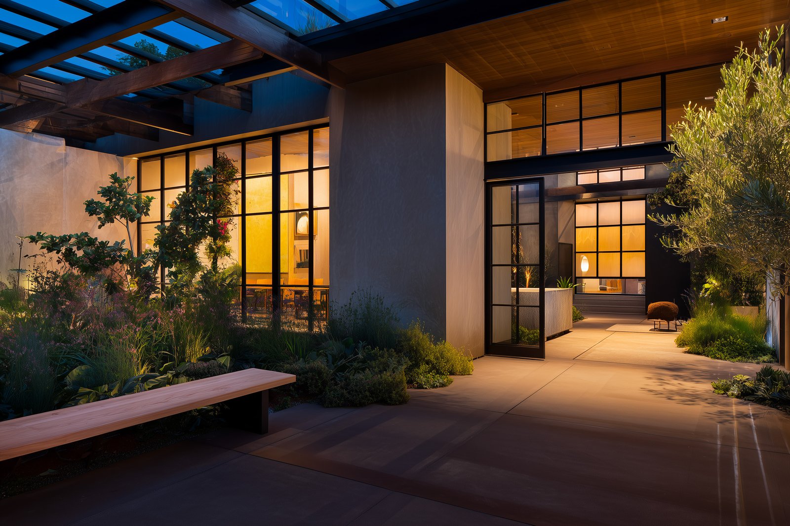 Evening: a botanical presence holding the space after dusk