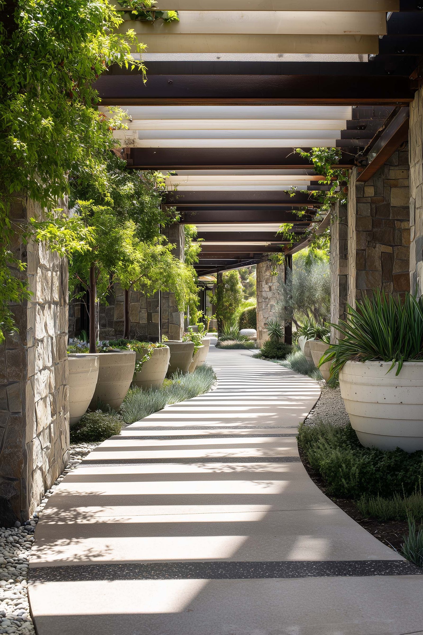 Architectural spatial sequence structured by botanical elements and natural rhythm