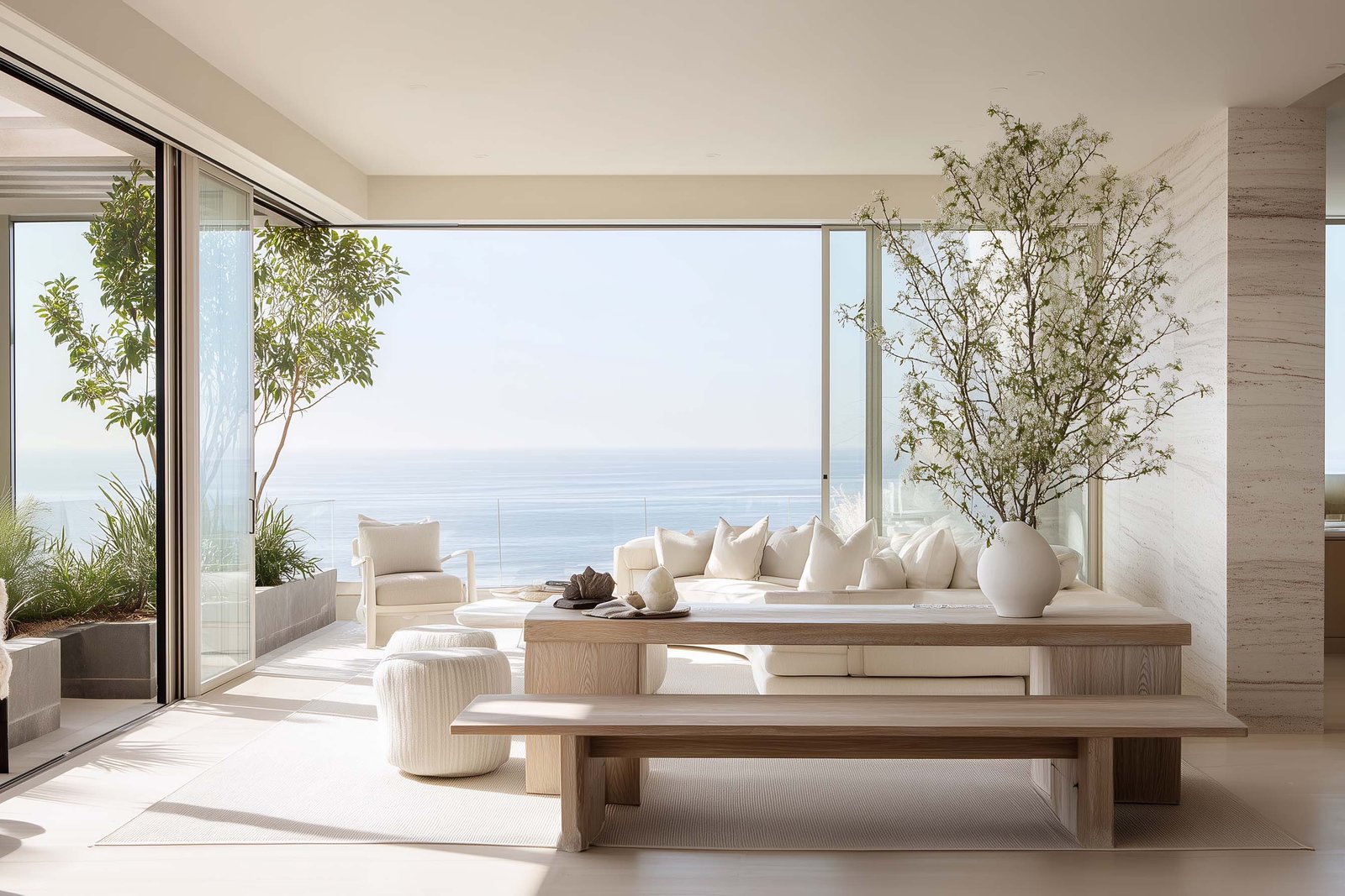 Contemporary coastal Californian botanical architecture shaped by lightness, mineral tones and ocean-influenced calm