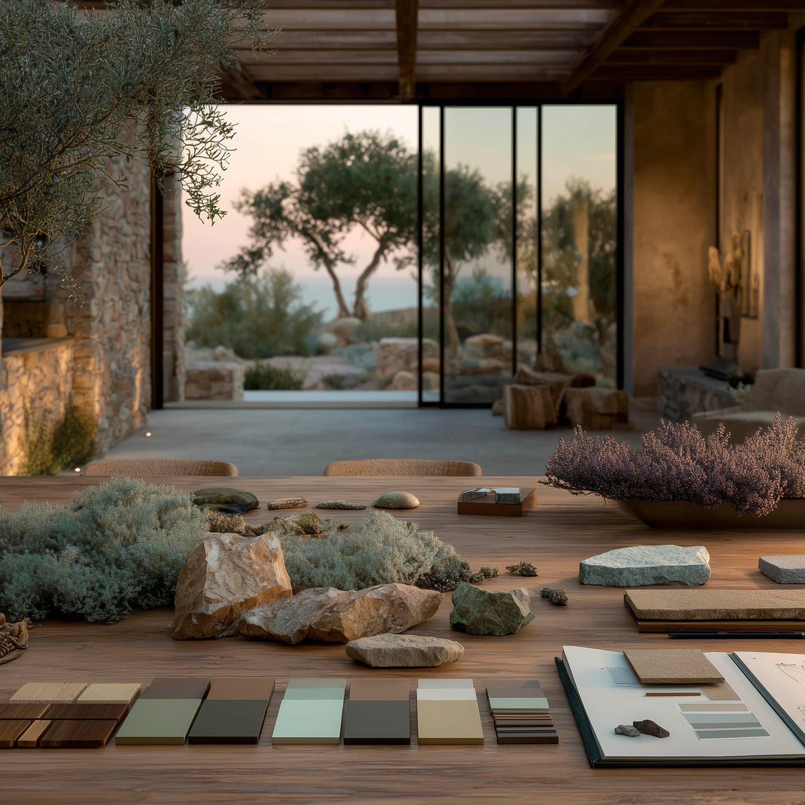 Material and botanical intention setting for a garden project.