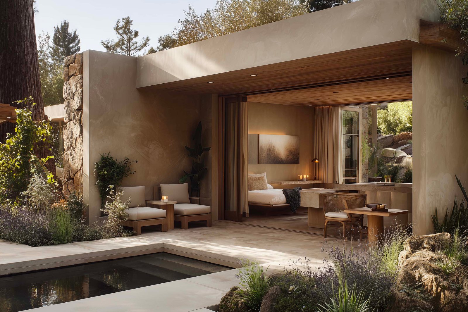 Private residential spa designed with botanical architecture and sensory calm