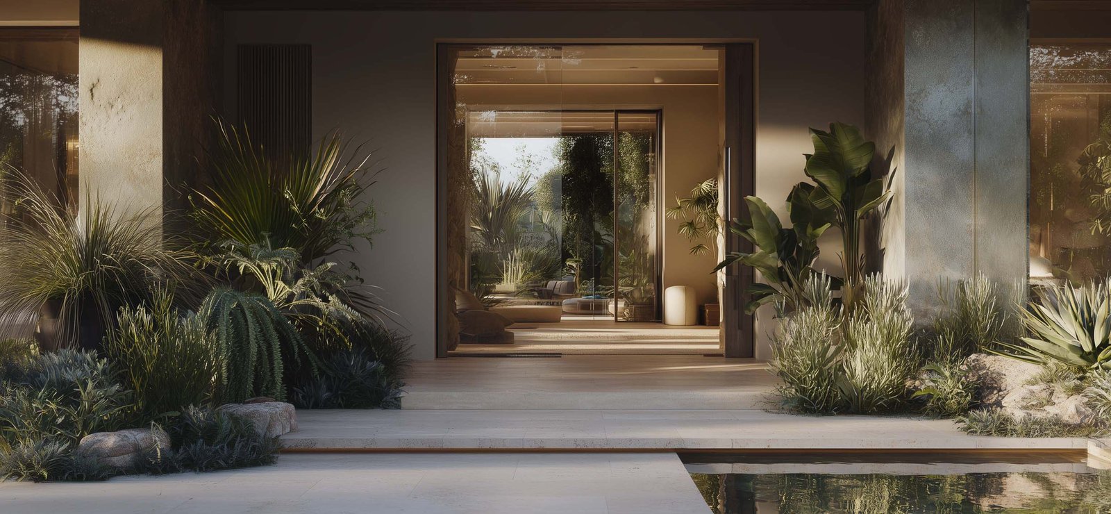 Contemporary Californian spa environment integrating botanical architecture, aromatic plants and indoor–outdoor wellness design